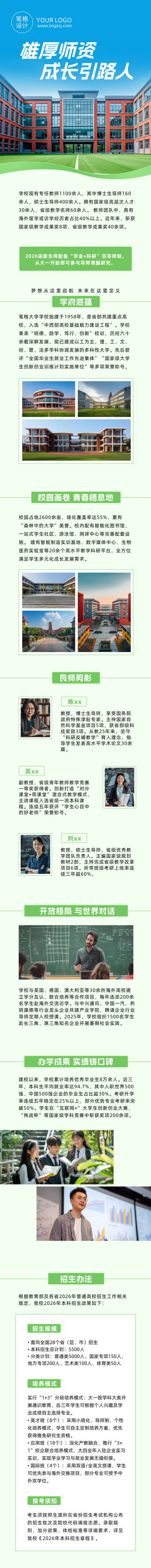 高等院校招生简章绿色公众号长图 模板ID:984132