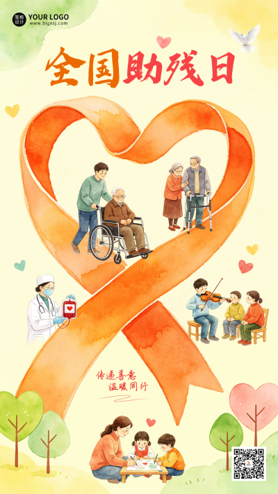 全国助残日宣传手绘海报 模板ID:984233
