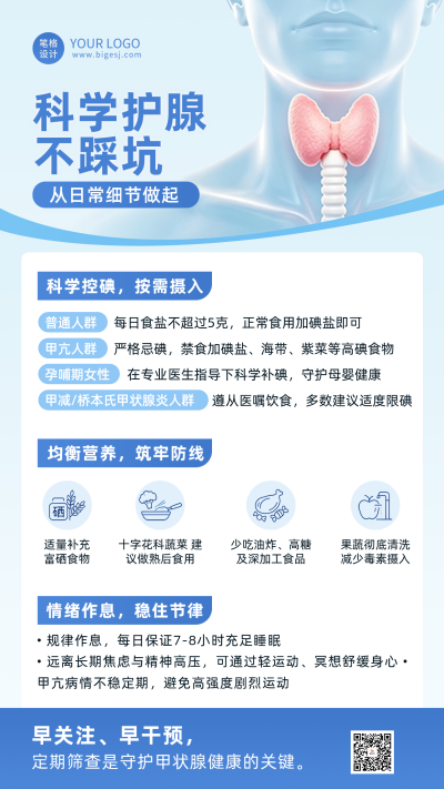 健康保护甲状腺知识科普海报 模板ID:984266