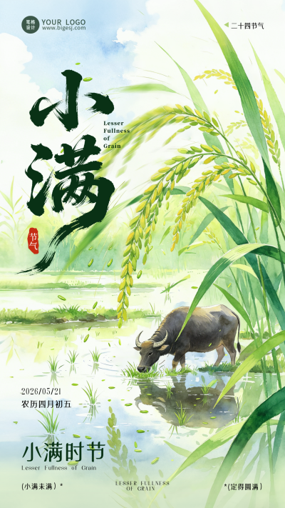 手绘清新小满节气祝福海报 模板ID:984342