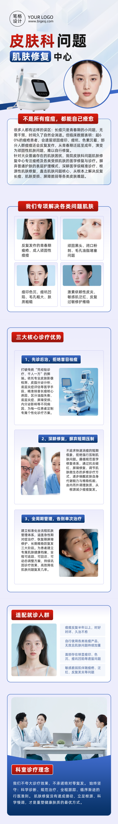 医院特色科室介绍蓝色公众号长图 模板ID：987408