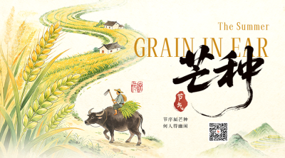 芒种节气水彩宣传二维码 模板ID：987499