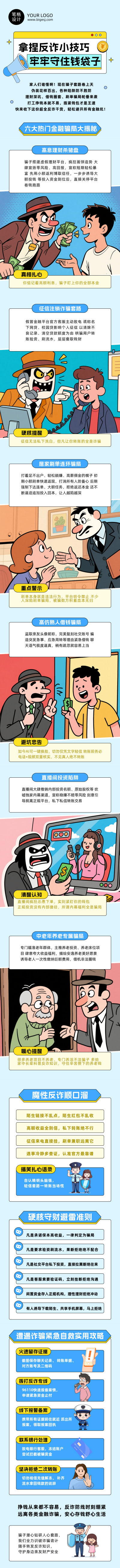 金融反诈宣传蓝色公众号长图 模板ID:988067