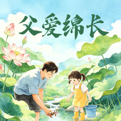 夏至遇上父亲节手绘水彩风祝福公众号次图 模板ID：988197