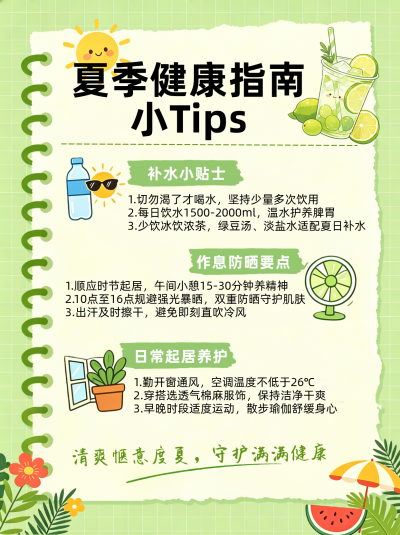 夏季健康养生指南小红书封面 模板ID：988241