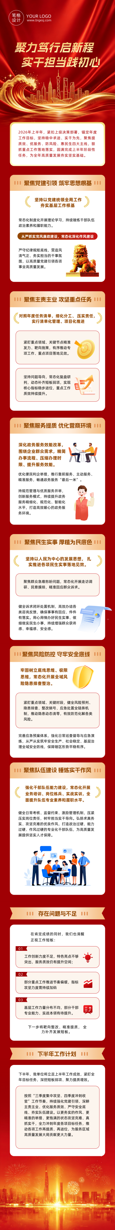 政务年中工作总结红色公众号长图 模板ID：989043