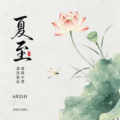夏至手绘中国风祝福方形海报 模板ID：989080