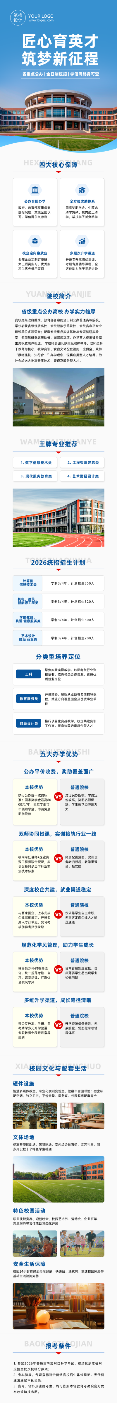 高校招生简章蓝色公众号长图 模板ID:989531