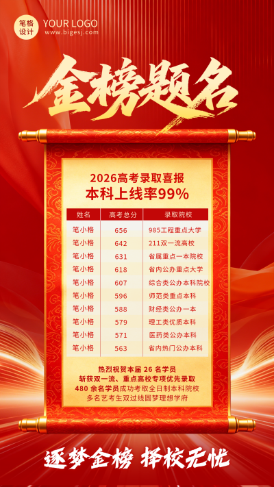 简约大气高考喜报海报 模板ID：989596