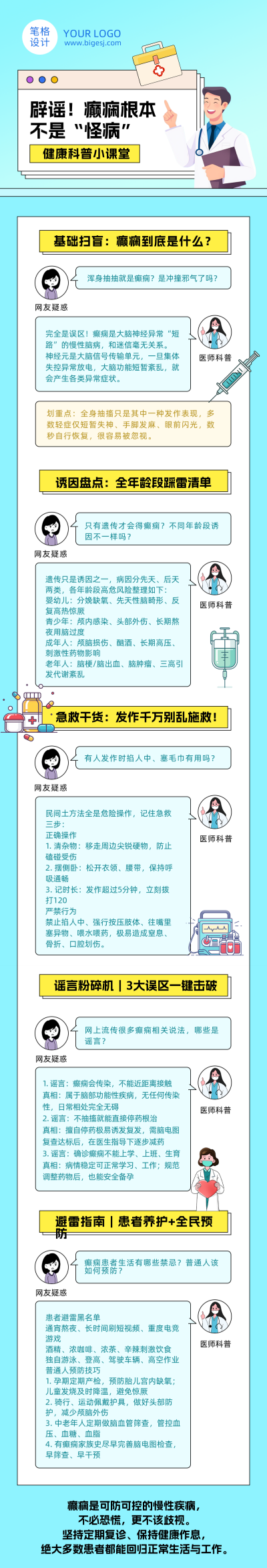 癫痫健康科普蓝色公众号长图 模板ID：989604