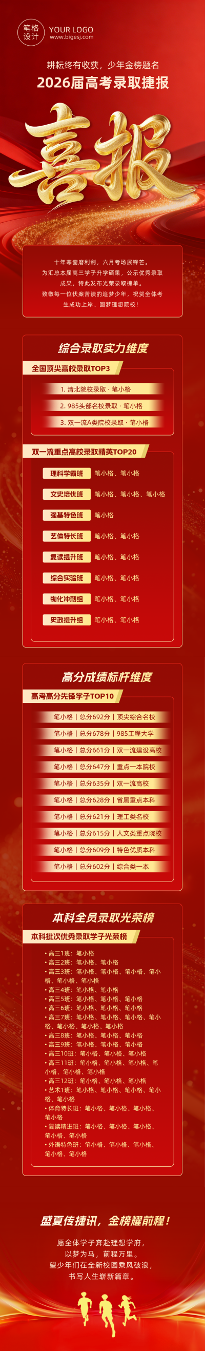 高考录取喜报红色公众号长图 模板ID：989602