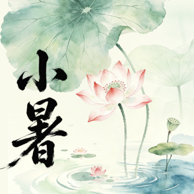小暑水彩风荷叶祝福公众号次图 模板ID：989745