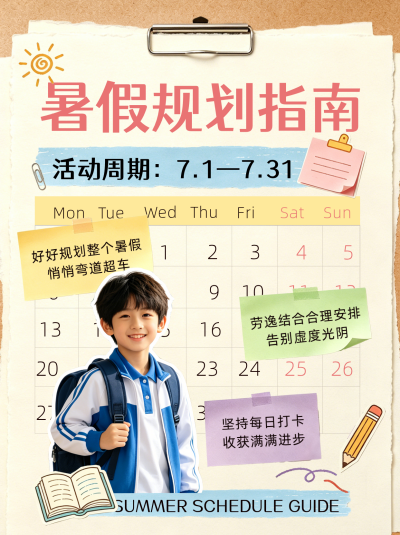 暑假学习规划指南小红书封面 模板ID：989765