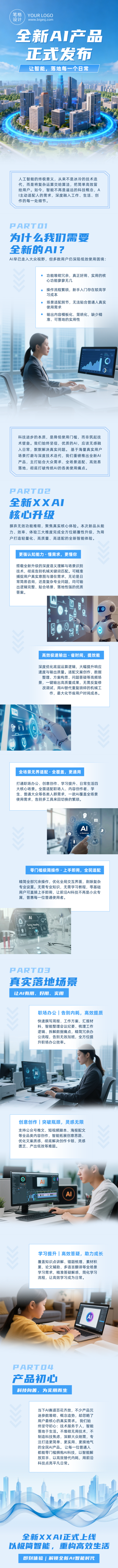 AI产品发布介绍蓝色公众号长图 模板ID：989793