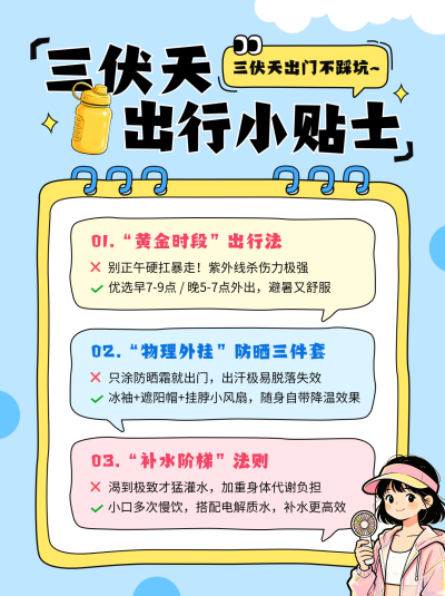 三伏天出行贴士宣传小红书封面 模板ID：989816