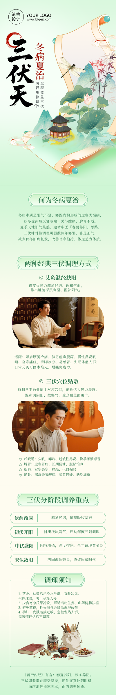 三伏天冬病夏治简约公众号长图 模板ID:989845