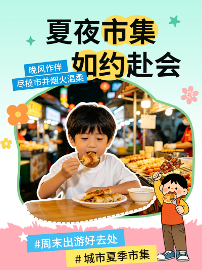夏季市集宣传小红书封面 模板ID：989869