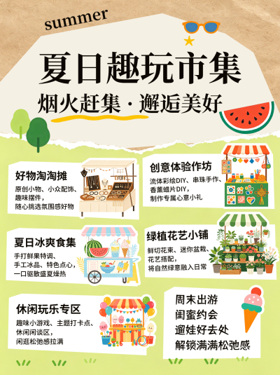 夏季市集宣传小红书封面 模板ID:989871