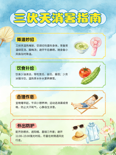 三伏天消暑指南分享小红书封面 模板ID：989865