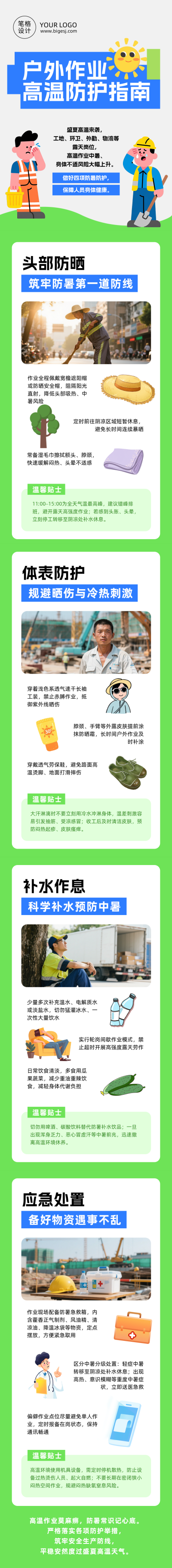 户外作业高温防护指南公众号长图 模板ID:989938