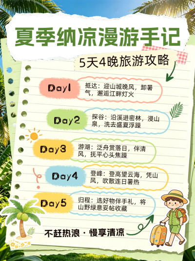 夏季纳凉景点攻略小红书封面 模板ID：990243
