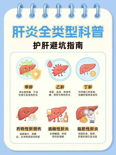 肝炎分类健康知识科普笔记封面 模板ID：990240