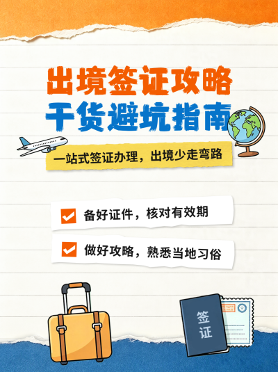 出境签证办理攻略小红书封面 模板ID：990271