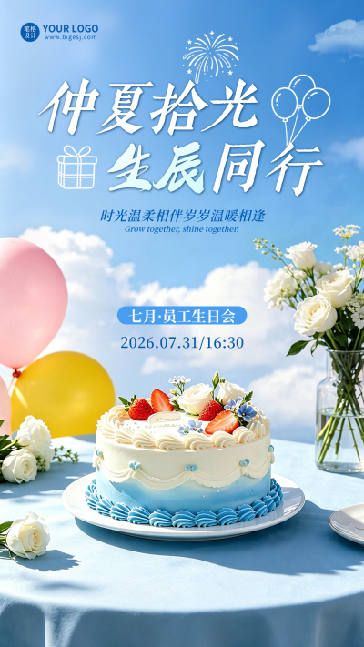 生日会实景祝福海报 模板ID：990296
