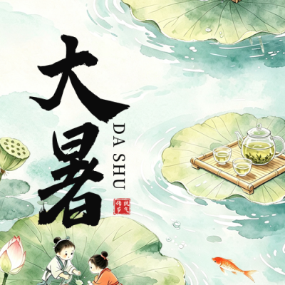 水墨大暑节气习俗祝福公众号次图 模板ID：990272
