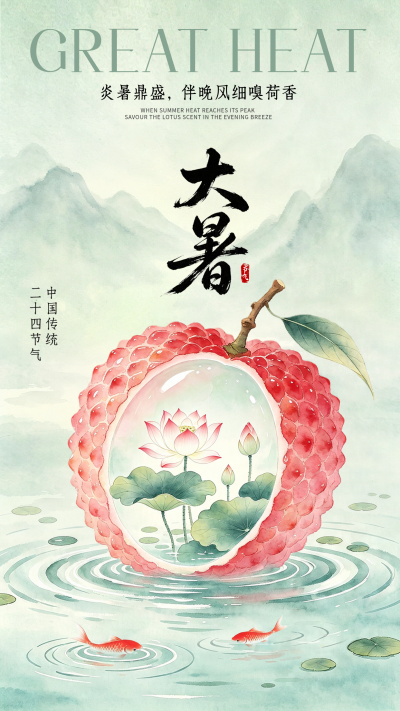 大暑节气创意祝福骄海报 模板ID:990326