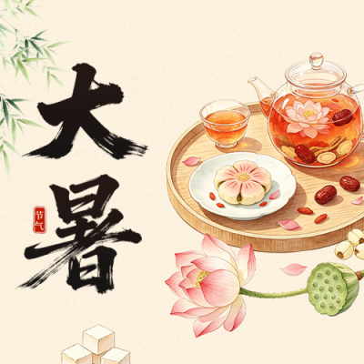 大暑手绘中国风祝福公众号次图 模板ID：990388