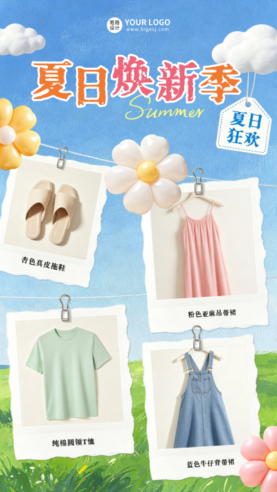 夏季服饰上新宣传海报 模板ID：990513