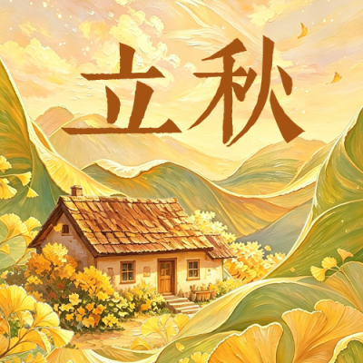立秋油画风银杏叶祝福公众号次图 模板ID：990607