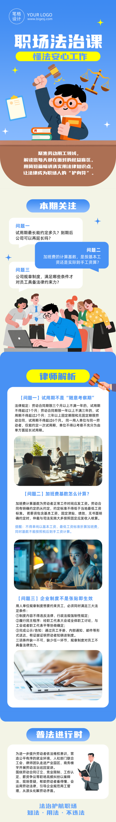 劳动法科普蓝色扁平卡通公众号长图 模板ID：990906