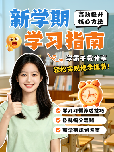新学期学习指南小红书封面 模板ID：990943