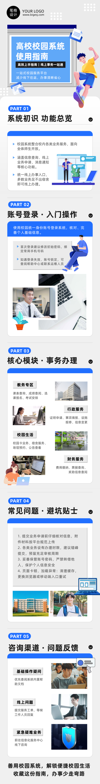 高校校园系统使用指南简约公众号长图 模板ID：991219