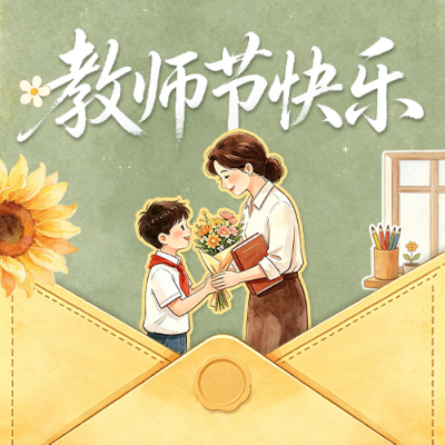 教师节复古风手绘祝福公众号次图 模板ID：991489
