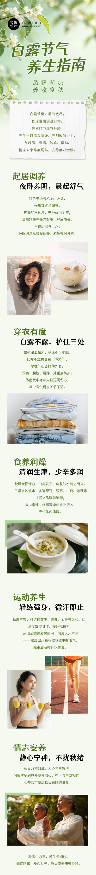 白露养生指南简约清新公众号长图 模板ID：991554