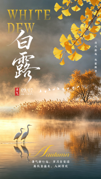 白露节气祝福风景宣传海报 模板ID：991616