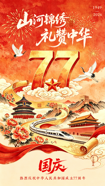水墨国潮风国庆节节日祝福海报 模板ID:991736