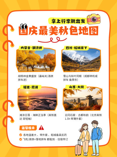 国庆旅游攻略分享小红书封面 模板ID：9916257