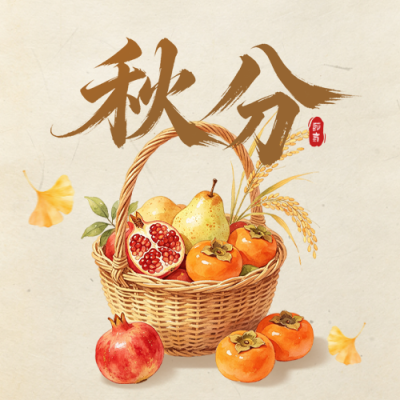 秋分手绘水彩祝福公众号次图 模板ID：9916400