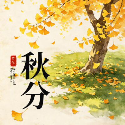手绘秋分节气大树落叶方形海报 模板ID：9916406