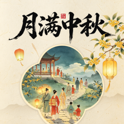 中秋节中式手绘祝福公众号次图 模板ID：9916434