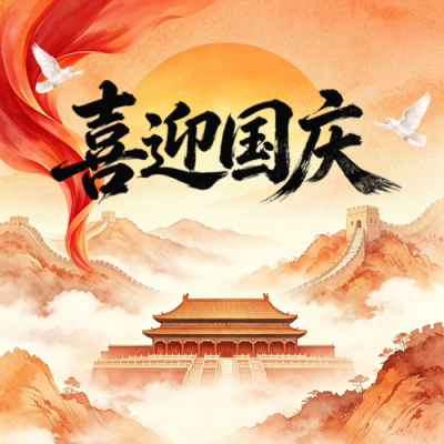 喜迎国庆水彩风祝福公众号次图 模板ID：9916846