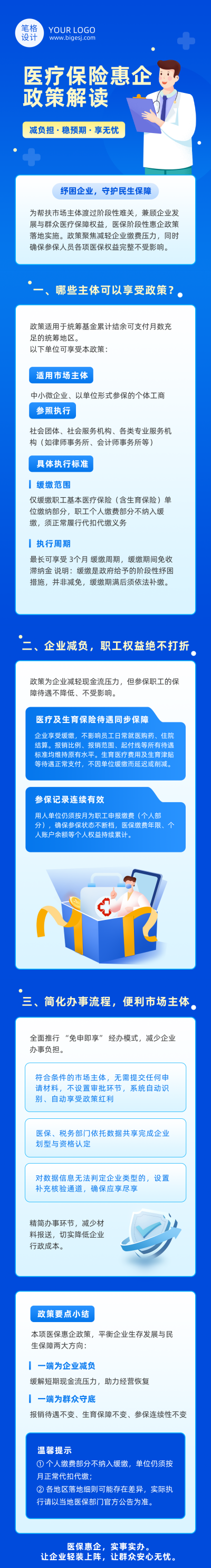 医疗保险政策解读蓝色扁平公众号长图 模板ID：9916874