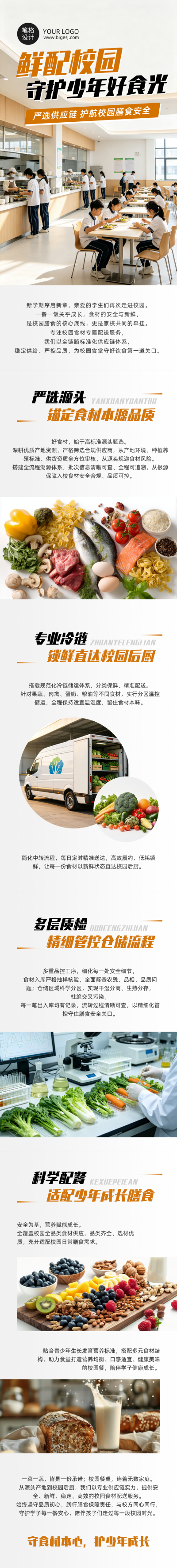 校园食堂食材配送宣传公众号长图 模板ID:9916936