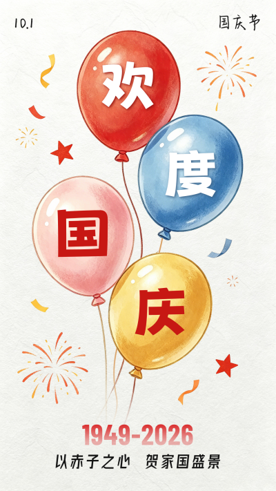 国庆手绘创意气球趣味海报 模板ID:9917113