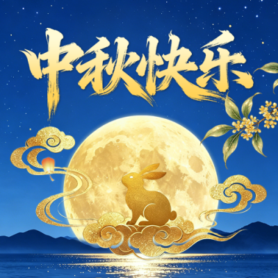 中秋节深蓝色夜景祝福公众号次图 模板ID：9917204