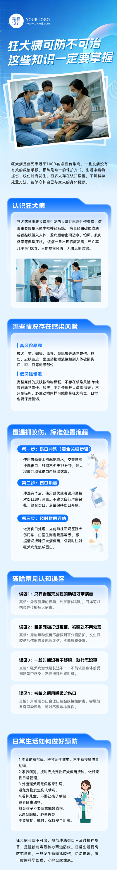 狂犬病健康科普蓝色公众号长图 模板ID:9917233